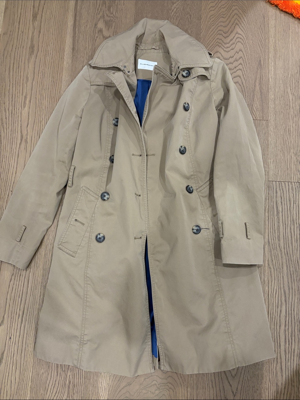 Club Monaco Tan Trench Coat with Blue Lining
